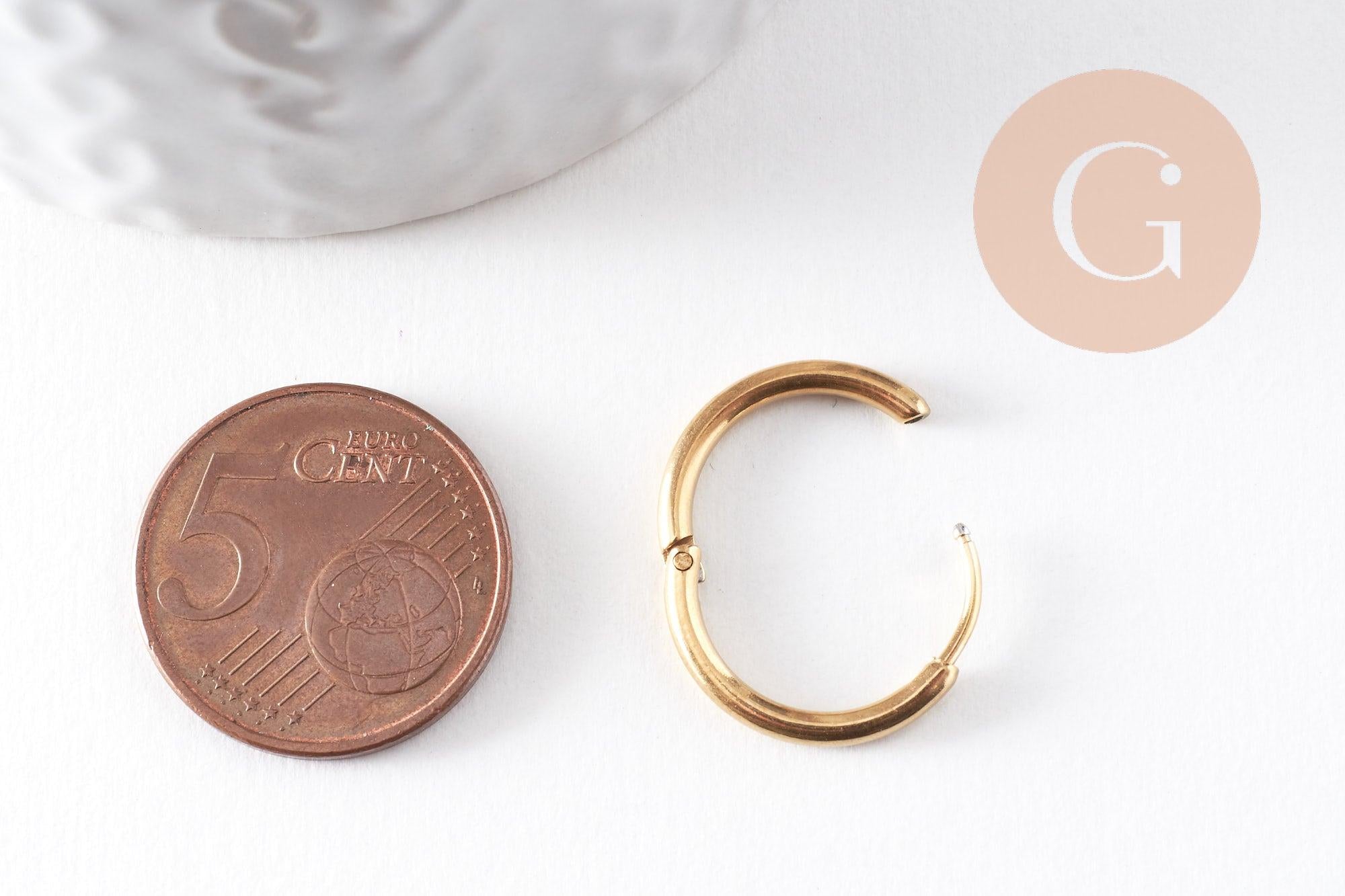 Créoles minimalistes acier 304 inoxydable doré IP 19mm, la paire (G9989)