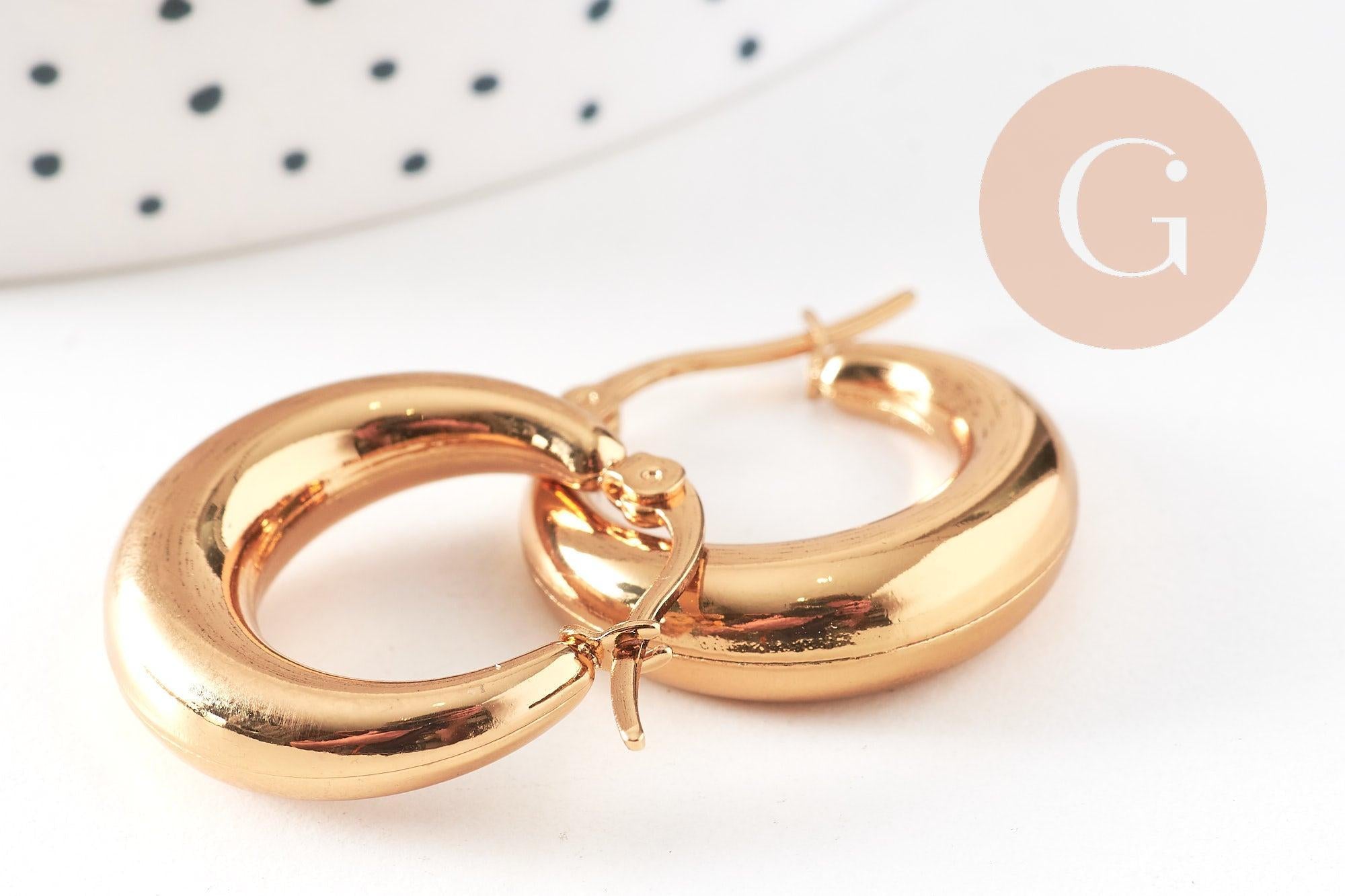 Créoles minimalistes acier doré, bijoux doré, boucles,sans nickel,boucles acier, 23mm, la paire, (G2012)