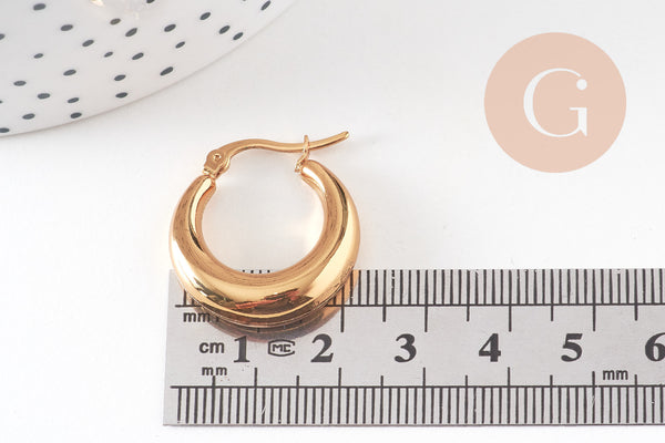 Créoles minimalistes acier doré, bijoux doré, boucles,sans nickel,boucles acier, 23mm, la paire, (G2012)