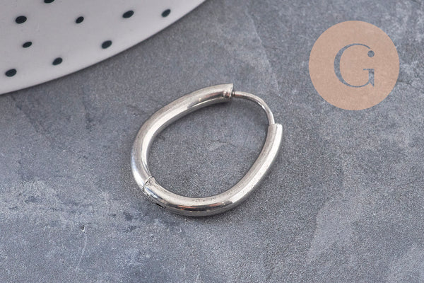 Oval hoop earrings in 201 stainless steel with platinum plating, 20.5mm, the pair VALIDE