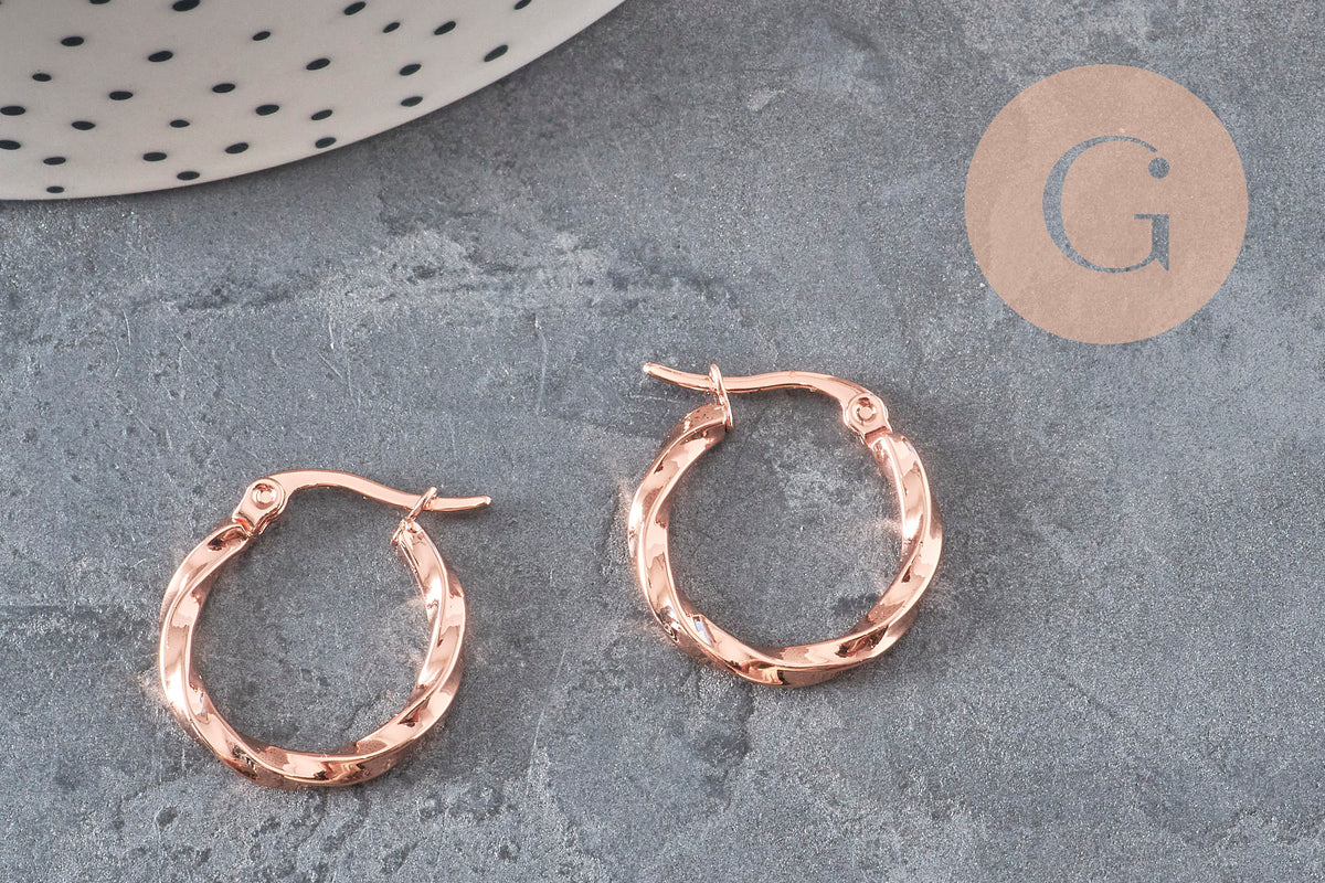 Créoles torsadées acier 304 inoxydable or rose 20mm, la paire (G11358)-Boucles d'oreilles-Gingerlily Perles