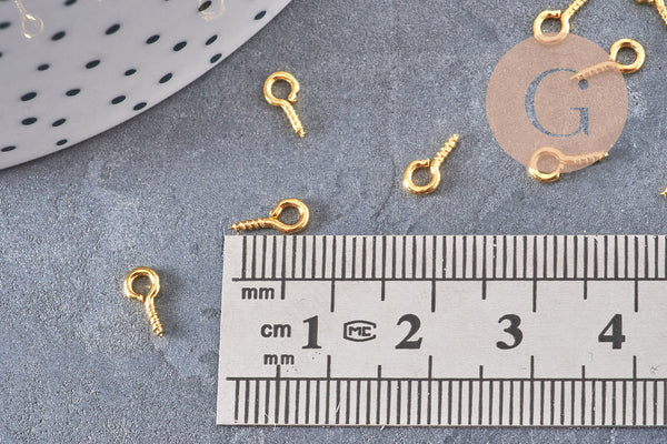 Crochets piton à visser fer doré 10mm, x20 (G10796)