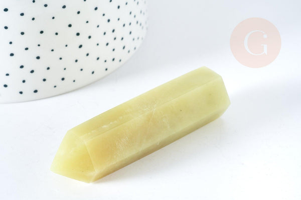 EP A RENOUVELER-Pointe jade jaune citron naturelle 70-80mm, pierre naturelle séance lithothérapie, la pièce G8409