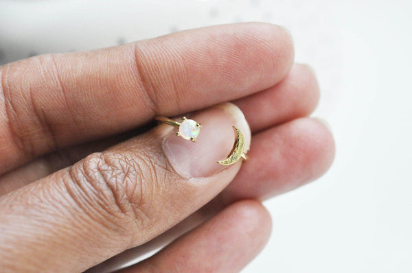 EP Bague dorée 14k opale lune,creation bijou femme, bijou minimaliste, bague dorée pierre, cadeau anniversaire, 16.5mm, x1,G3454