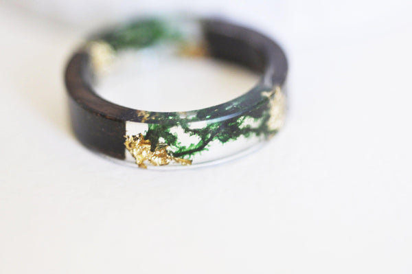 EP Bague ébène bois résine feuille d'or 19mm, x1 (G2341)