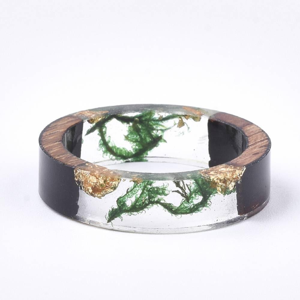 EP Bague ébène bois résine feuille d'or 19mm, x1 (G2341)
