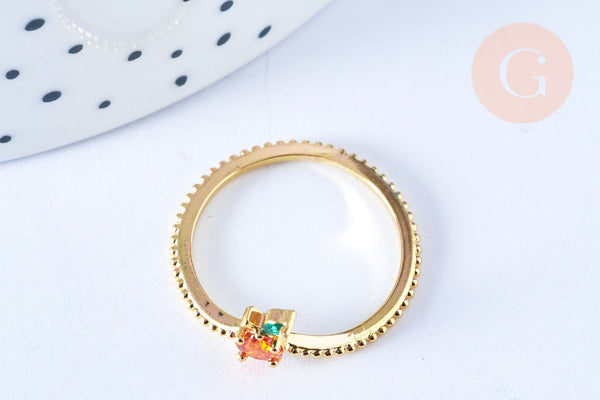 EP-Bague fruit orange laiton doré 16K zircons, x1 (G6578)