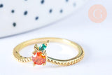 EP-Bague fruit orange laiton doré 16K zircons, x1 (G6578)