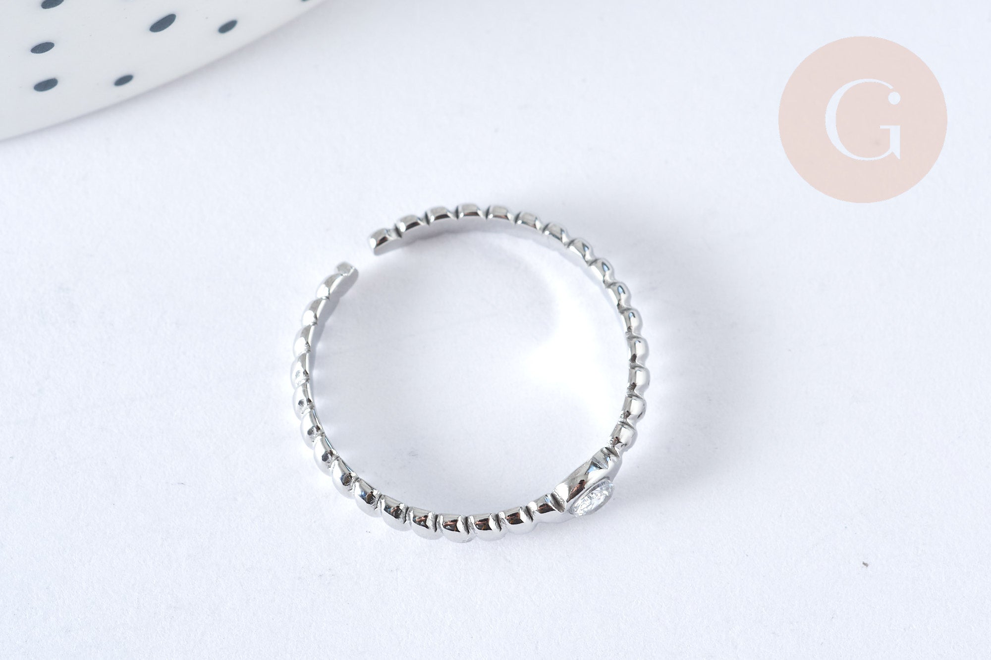 EP-Bague réglable fine zircon acier inoxydable argent 304 Taille 63, x1 (G7057)