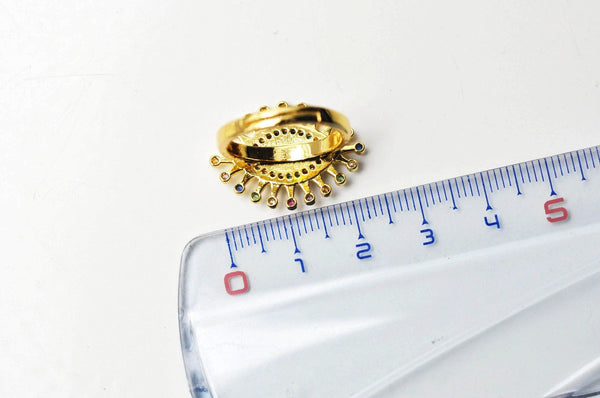 EP Bague réglable laiton doré émail oeil protecteur 17mm , x1 G4244