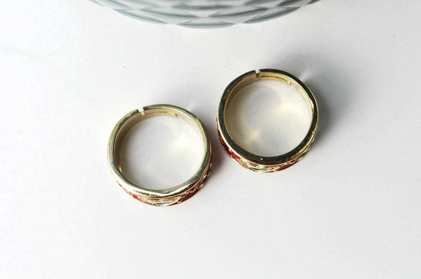 EP-Bague réglable laiton doré émail rouge oeil protecteur 18mm, x1 (G4248)