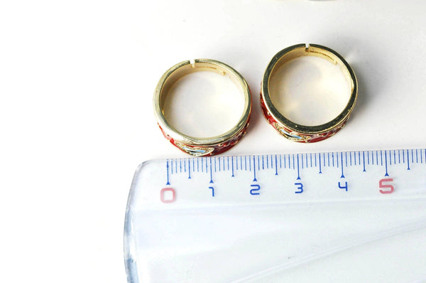 EP-Bague réglable laiton doré émail rouge oeil protecteur 18mm, x1 (G4248)