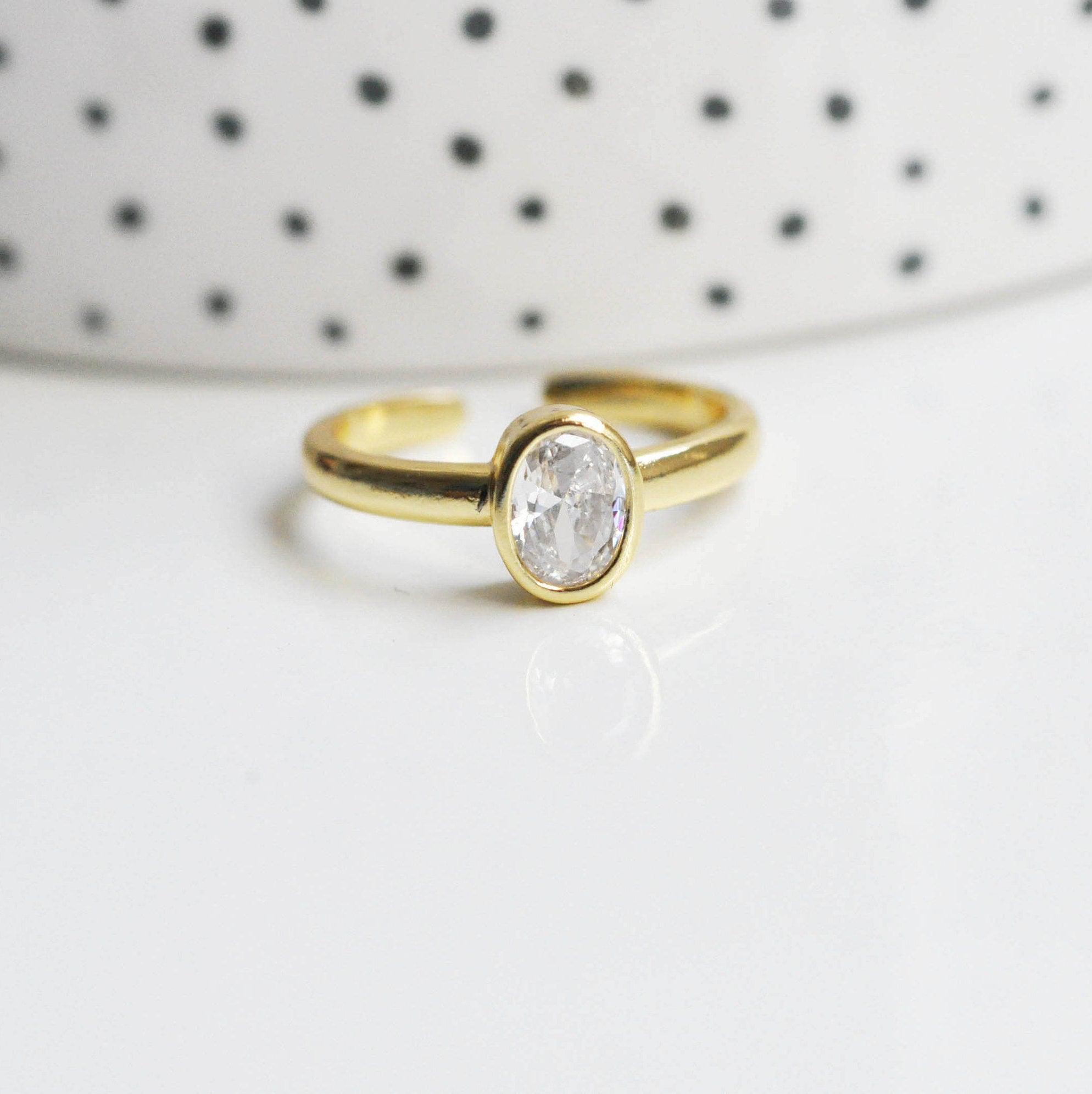 EP Bague réglable laiton doré zircon 17mm, x1 (G3455)