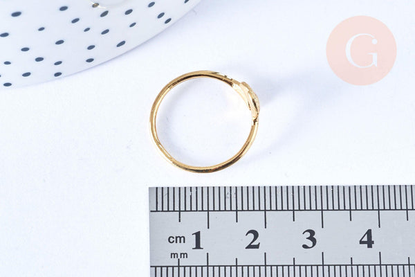 EP Bague réglable petites feuilles gravées laiton doré 16K 19mm, x1