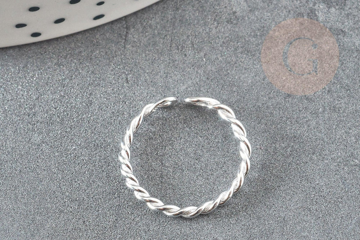 Bague réglable torsadée argent 925 massif 20mm, x1 (G9138)
