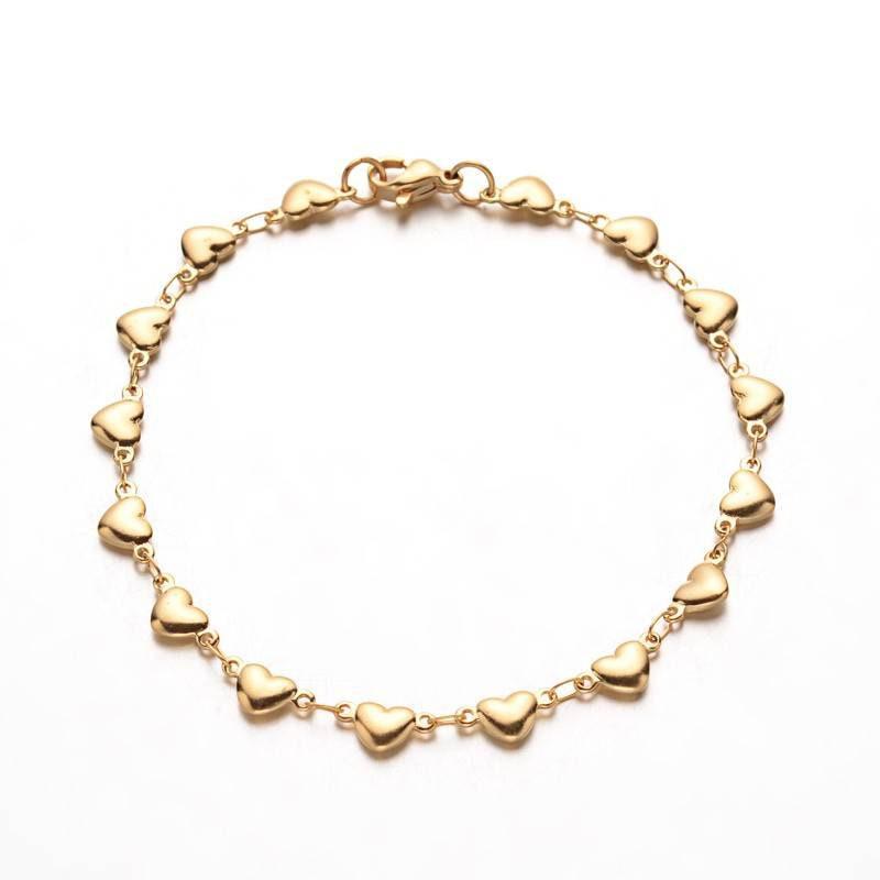 EP Bracelet acier dorée 14k cœur,un bracelet fantaisie sans nickel en acier inoxydable doré,2mm,21cm, x1 G5343