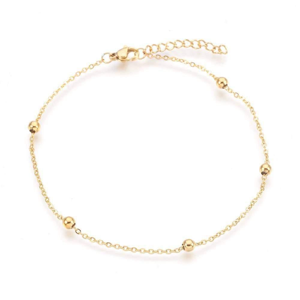 EP Bracelet chaine cheville satellite acier doré 14k, bracelet doré reglable,création bijou acier chirurgical,sans nickel,bracelet acier,23.7cm