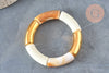 EP-Bracelet jonc élastiqué résine beige et or imitation pierre 50mm, x1 (G6927)