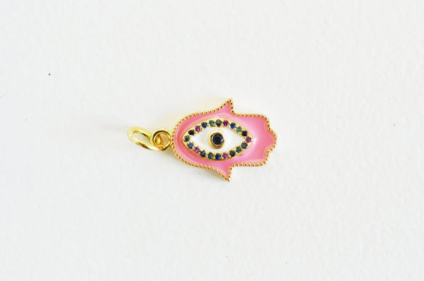 EP Breloque main fatma oeil laiton doré 18k cristal,sans nickel,20mm x1 G4804