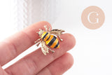 EP-Broche abeille émail noir et jaune zamac doré 29mm, x1 (G9923)
