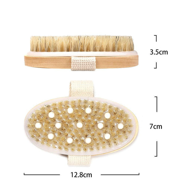 EP Brosse massage bambou & poils naturels, outil en bois pour massage du corps, accessoire auto-massage anti-cellullite,12.8cm, x1 G4582