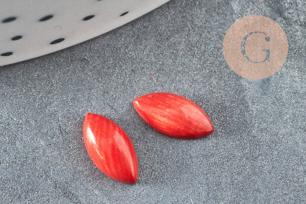 EP Cabochon marquise corail rouge naturel 5x10mm, x1 G3372