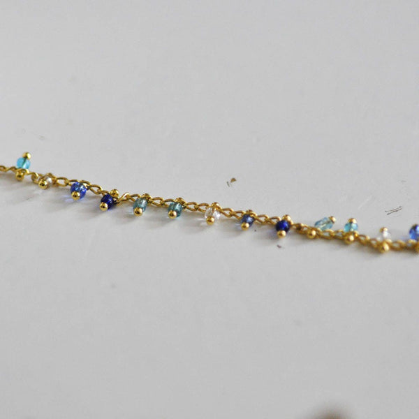 EP Chaine Dorée perles bleue 16K, chaine bijou, création bijoux, plaqué or,chaine perle dorée,chaine perles,2 mm, 1 metre-G629