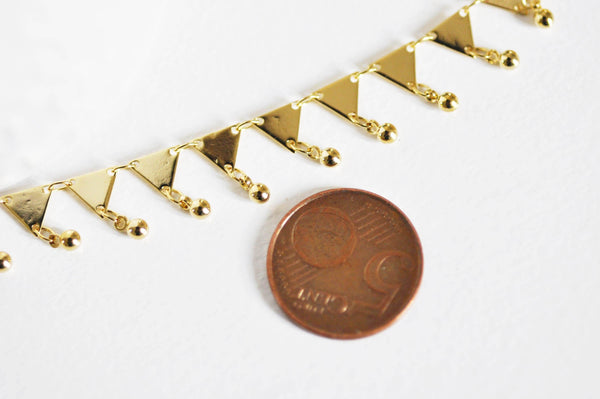 EP Chaine fantaisie triangle 16K, fourniture créative, chaine bijou, création bijou doré,chaine dorée,7 mm, 1 mètre G4784