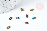 EP-Charm à coller ovale zamac bronze émail bleu et rouge 8mm, x5 (G8568)