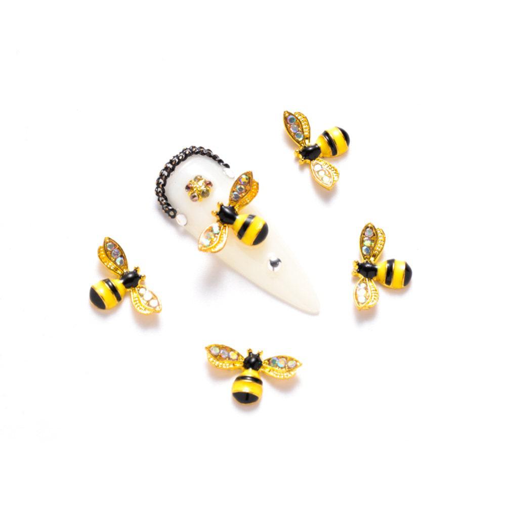 EP-Charm à coller zamac doré abeille émaillée 13.5mm, x 5 (G4752)