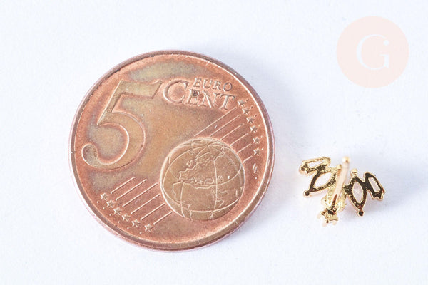 EP-Clous d'oreille demi-cercle laiton zircons blanc avec poussoirs d'oreilles 13mm, x2 (G7922)