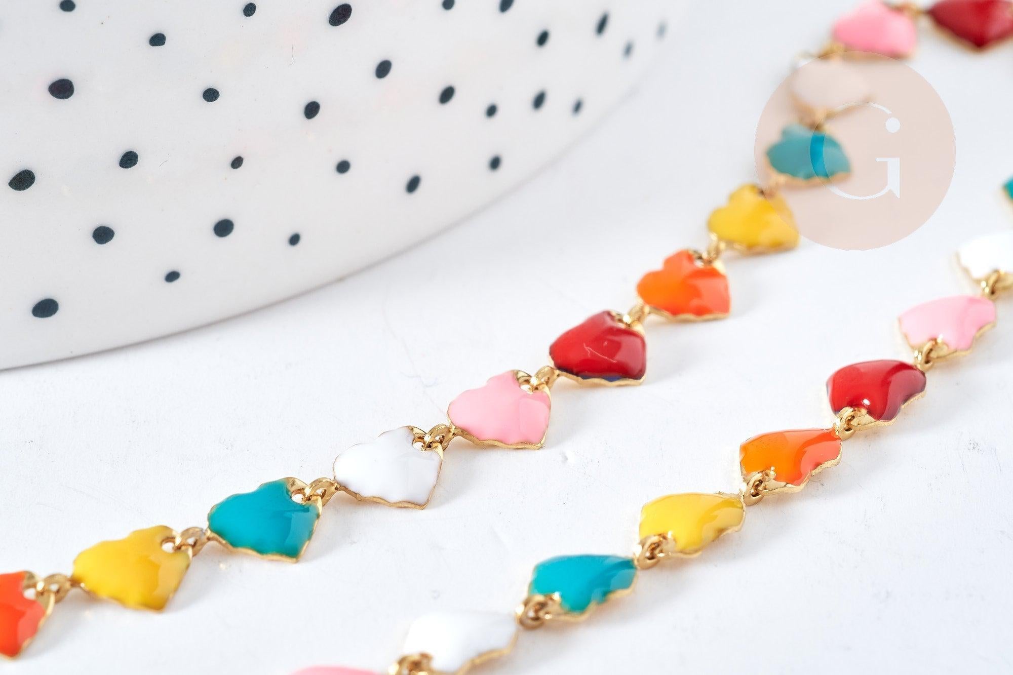 EP-Collier chaine coeur acier doré 304 inoxydable émaillé multicolore 45mm, idée cadeau anniversaire fête des mères femme x1 G8622
