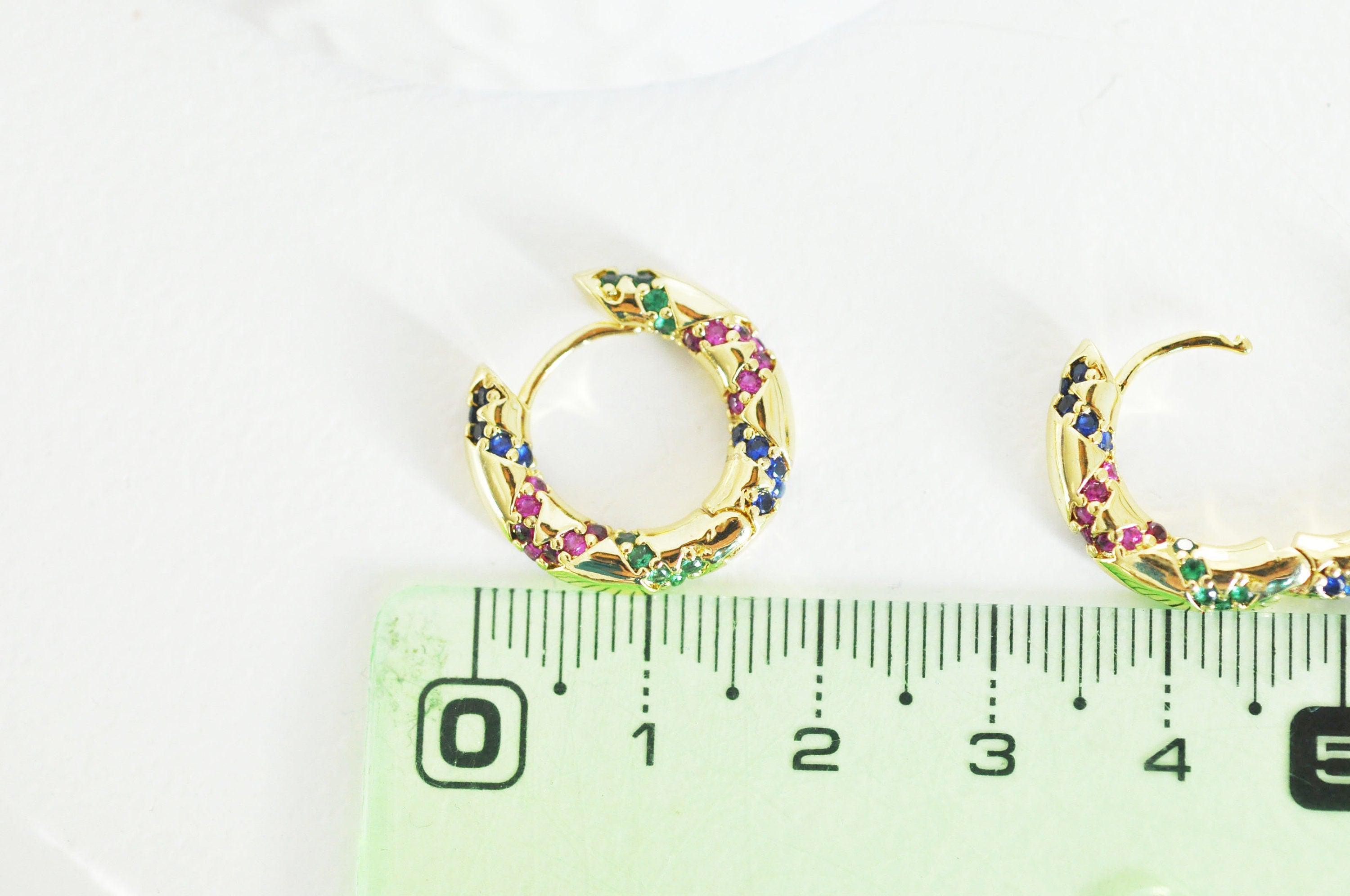 EP Créoles laiton doré 16k zircon cristal multicolore 9mm, la paire (G2873)