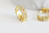 EP Créoles laiton doré 18k Feuille zircon cristal blanc bijoux doré, oreille percée, cadeau anniversaire,paire boucles cristal, 13.5mm,G3150