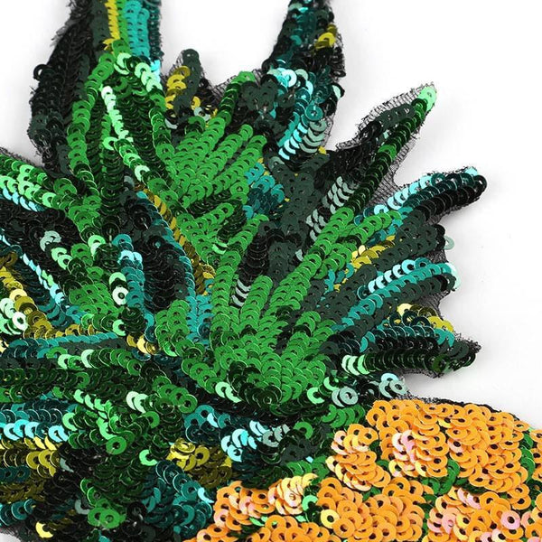 EP -Ecusson brodé à repasser ananas jaune vert doré customisation vêtement, écusson thermocollant fruit,patch écusson brodé,28cm, x1,G2863