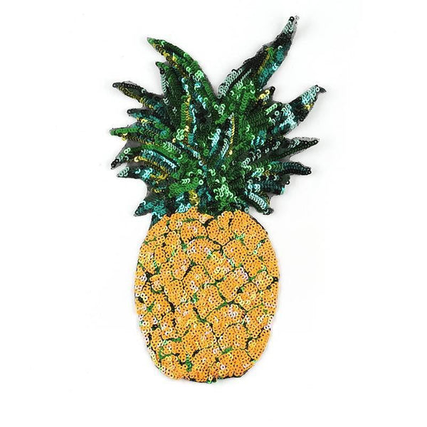 EP -Ecusson brodé à repasser ananas jaune vert doré customisation vêtement, écusson thermocollant fruit,patch écusson brodé,28cm, x1,G2863