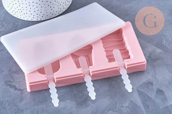 EP Moule à glace silicone rose, Moule patisserie, moule en silicone pour réaliser des esquimaux,22cm x1 G5107