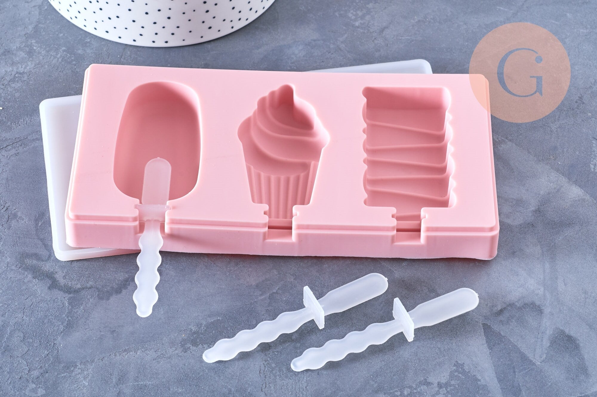 EP Moule à glace silicone rose, Moule patisserie, moule en silicone pour réaliser des esquimaux,22cm x1 G5107