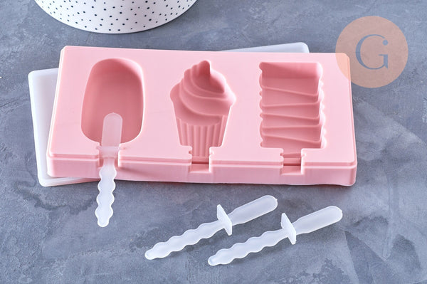 EP Moule à glace silicone rose, Moule patisserie, moule en silicone pour réaliser des esquimaux,22cm x1 G5107