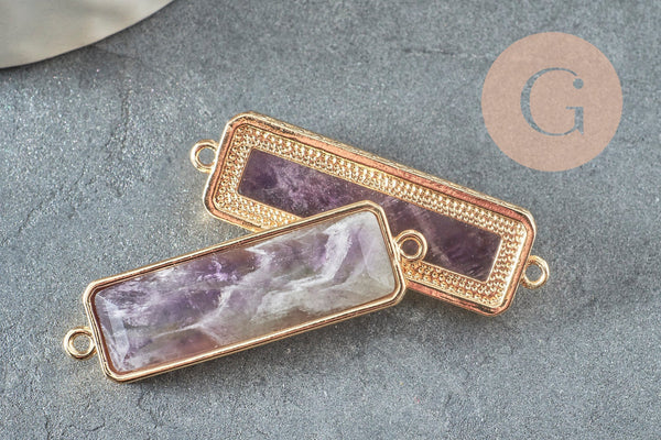 EP-Pendentif Connecteur rectangle améthyste naturelle laiton doré 34mm,x1 G3935