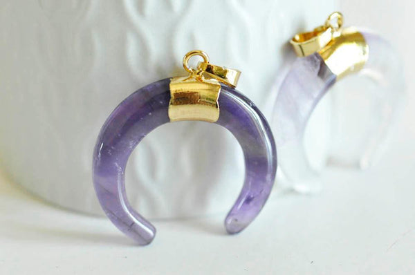 EP Pendentif Lune améthyste,création bijoux Pendentif bijoux, pendentif pierre, pierre naturelle,améthyste naturelle, 32mm