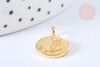 EP Pendentif Médaille ronde dorée laiton fleur gravée 17,5mm, médaille doréecréation bijoux, x1