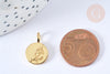 EP Pendentif Médaille ronde dorée laiton fleur gravée 17,5mm, médaille doréecréation bijoux, x1