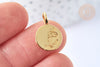 EP Pendentif Médaille ronde dorée laiton fleur gravée 17,5mm, médaille doréecréation bijoux, x1