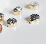 EP Pendentif agate druzy grise,fournitures créatives, agate naturelle,pendentif pierre, support doré, pierre naturelle,11mm