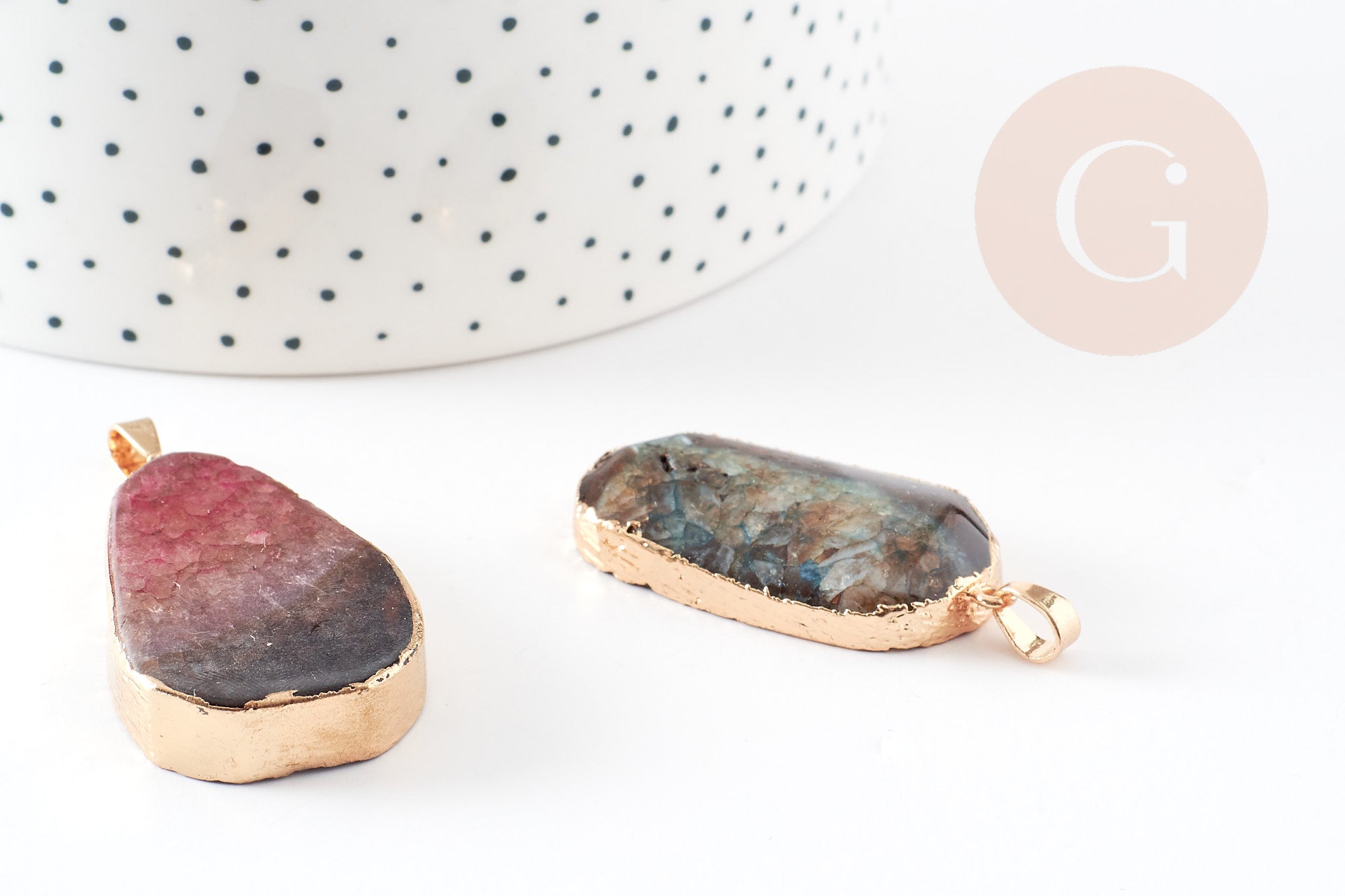 EP Pendentif agate violette vert naturelle, 40mm, x1 G2329