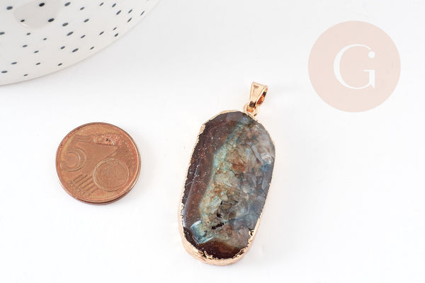 EP Pendentif agate violette vert naturelle, 40mm, x1 G2329