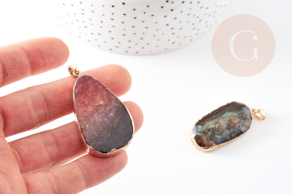 EP Pendentif agate violette vert naturelle, 40mm, x1 G2329
