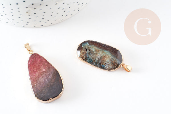 EP Pendentif agate violette vert naturelle, 40mm, x1 G2329