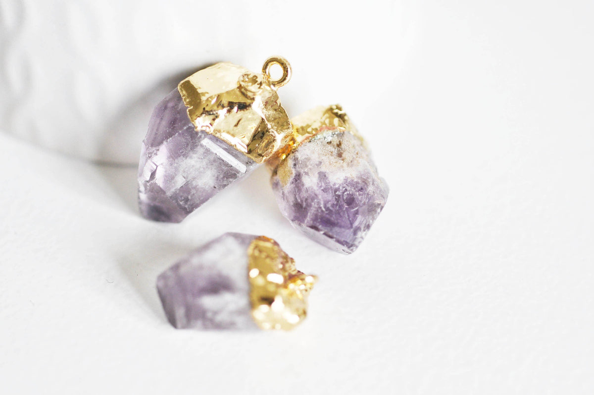 EP-Pendentif améthyste violette brute, fournitures créatives, pendentif pierre, support doré, création bijoux, pierre naturelle, 25mm, x1, G2070